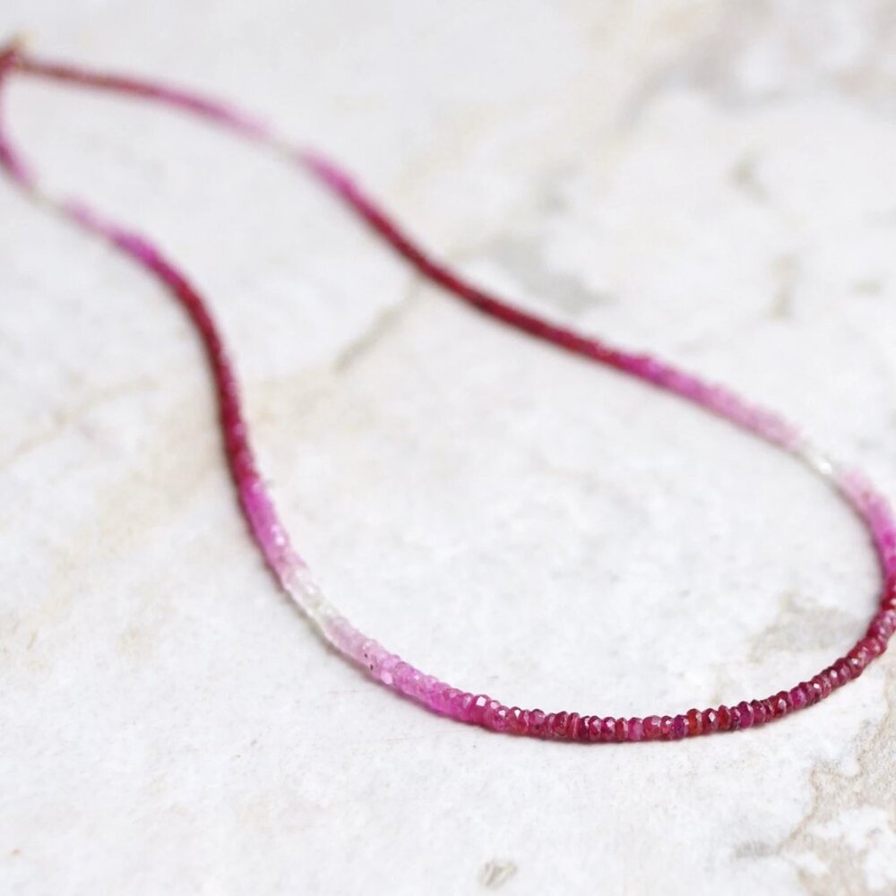 GORGEOUS BUNDLE ombre Ruby Beaded Necklace & Bracelet Non Tarnish Gold, Ruby
